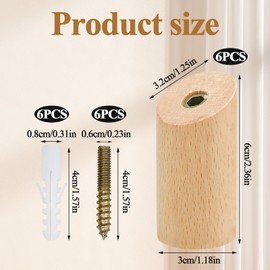 6 Pcs Wooden Hooks Wooden Coat Hook, Hat Hooks Wooden Coat Pegs Coat Hanger for Hanging Clothes, Hat, Scarves Towel and Headphone in Bedroom, Living Room, Hallway - Maximum Load 15 kg