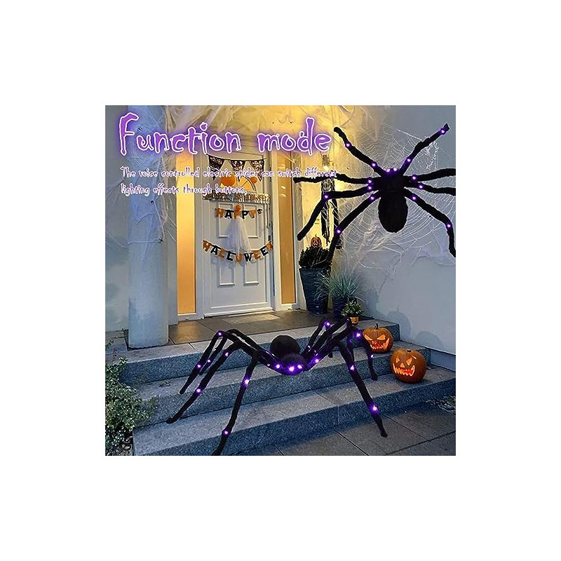 Decoración Halloween Araña Gigante 125 cm con Luz, Exterior e