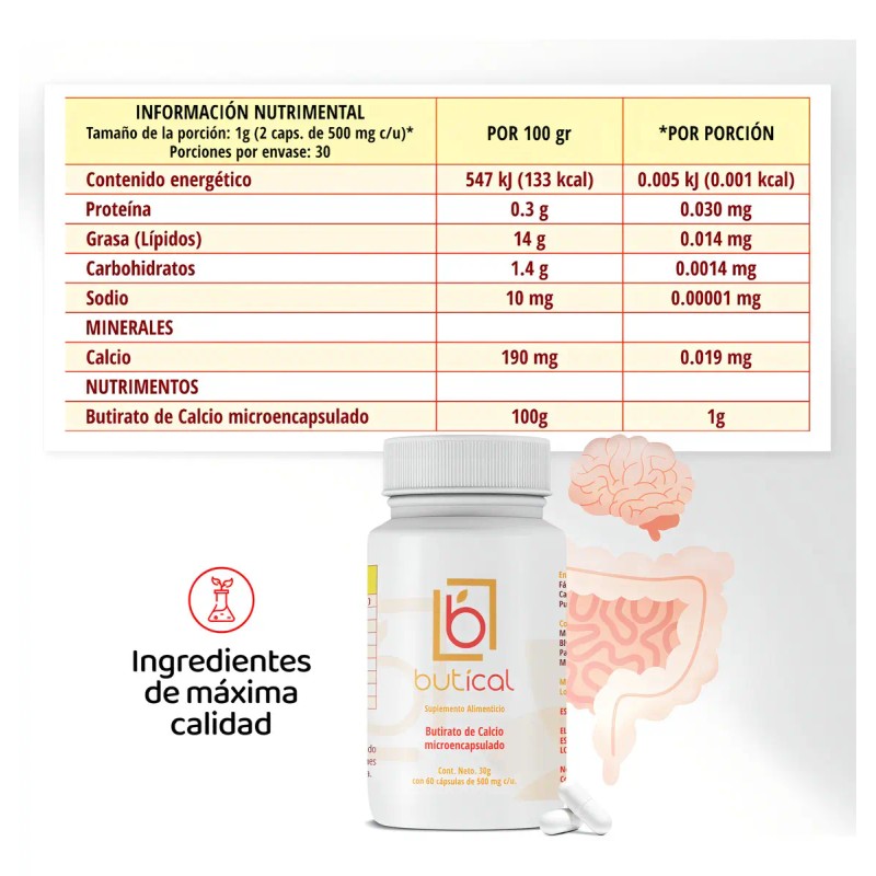 Butical Butirato Calcio 60caps 500mg Prebiotico Posbiotic Sabor