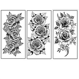 VIBESHOOD Temporary Tattoo, waterproof, friction-resistant, low-reflective, Lasts 1-2 Weeks，3 sheets tattoos for Men Women Adults.Theam Blooming roses
