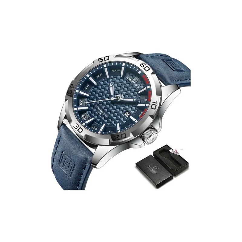 Naviforce Reloj Deportivo Impermeable Quartz Sport Watch, Blue Dial, Silver