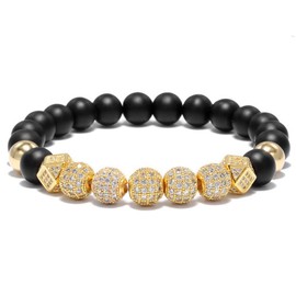 WFYOU 8mm Charm Beads Bracelet for Men Women Black Matte Onyx Natural Stone Beads, 7.5"