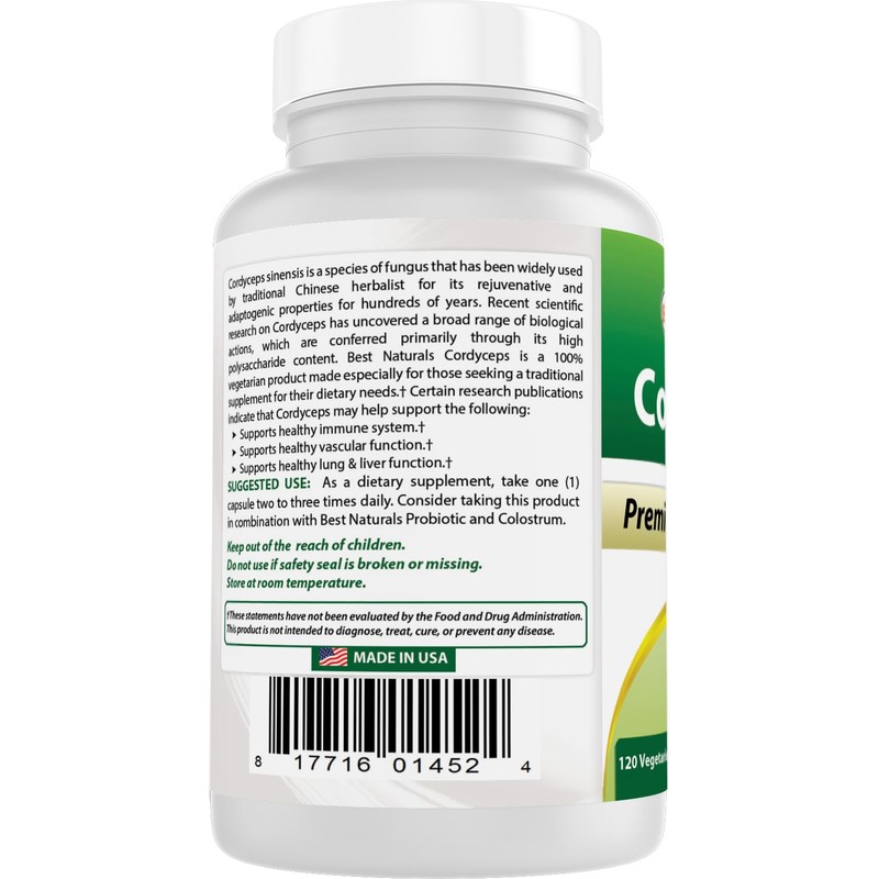 Best Naturals Cordyceps Sinensis Mycelium Mushroom Powder 750 mg 120