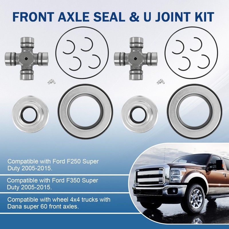 Front Axle Seal & Greaseable U Joint Kit & Hub