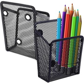 Magnetic Mesh Pencil Holder Set | Heavy-Duty Steel Organizers for Whiteboards, Lockers, Fridges | Rust-Resistant Magnetic Pen Cups | Compact Office Supply Bins | 2-Pack