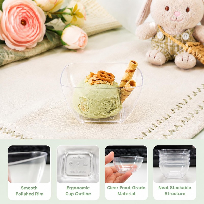 COCPOK 100 Pack Mini Dessert Cups With Spoons, 2 oz