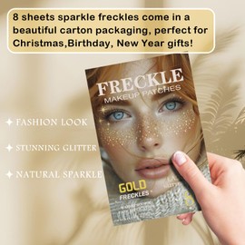8 Pcs Gold Face Makeup Patches, Gold Glitter Freckles Face Tattoo, Glitter Freckles, Sparkle Makeup Patches, Waterproof Face Glitter Temporary Tattoos for Women and Girls