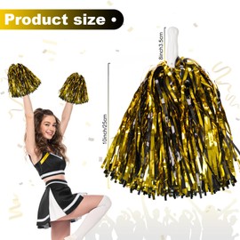 DILIBRA 24 Pcs Metallic Cheerleading Pom Poms, Cheerleaders Cheer Pom Poms with Baton Handle, Cheering Squad Hand Flower for Adults Kids Team Spirit Sports Game Dancing Party
