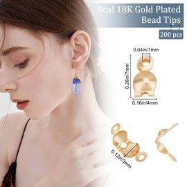 Beebeecraft 1 Box of 200 Pearl Tips Knot Covers 18K Gold-Plated Brass Clamshell Crimp Tips Beads Foldable Bead Covers Ends for DIY Bracelets Necklaces (3 mm Cup)
