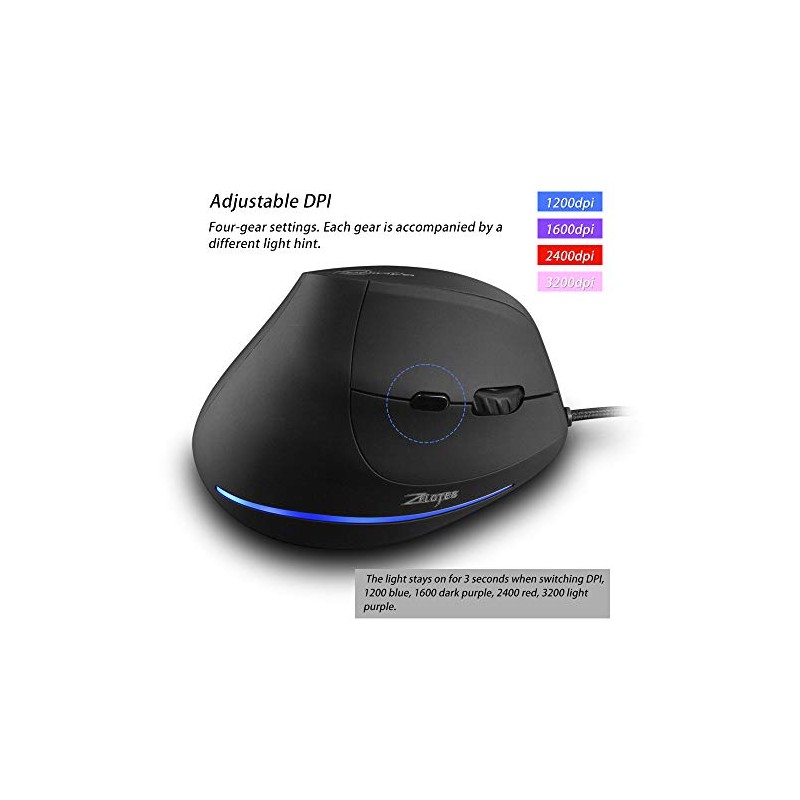 Vertical Mouse, Zelotes Ergonomic Mouse,3200DPI LED Optical USB Wired Mouse,6