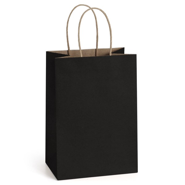 BagDream 50Pcs Gift Bags 5.25x3.75x8 Inches Small Paper Bags Kraft Bags Party Favor Shopping Retail Merchandise Bags Black Paper Gift Bags with Handles Bulk