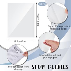 Gueevin 100 Pcs 5 x 8 Inch Self Adhesive Display Pockets Peel and Stick Clear Paper Sleeves Wall and Door Communication Clear Adhesive Sheet Protector Letter Size Plastic Sheet Protectors
