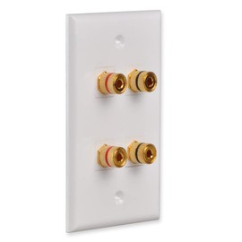 Speaker Wall Plate with 4 Banana Binding Posts, HTTX White Gold-Plated Female Speaker Wire Socket Connector for Wallplate with Black & Red Rings