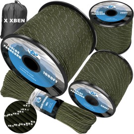 750Ib Reflective Paracord Rope,500', 4mm 11 Strand Parachute Spool Cord with Collecting Bag, para Cord Lanyard for Hammock, Camping, Hiking