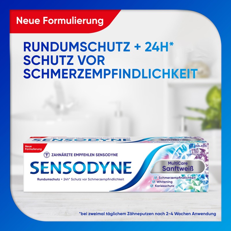 Sensodyne MultiCare Sanftweiß Zahnpasta, 4x75ml, tägliche Zahncreme mit Fluorid, für