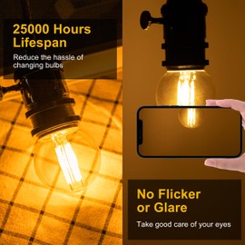 runquiz G16.5 Led Bulb, Small Round Edison Light Bulbs, E26 Dimmable Globe Amber Vanity Light Bulbs, 6w 2700k Vintage LED Filament Edison Bulb