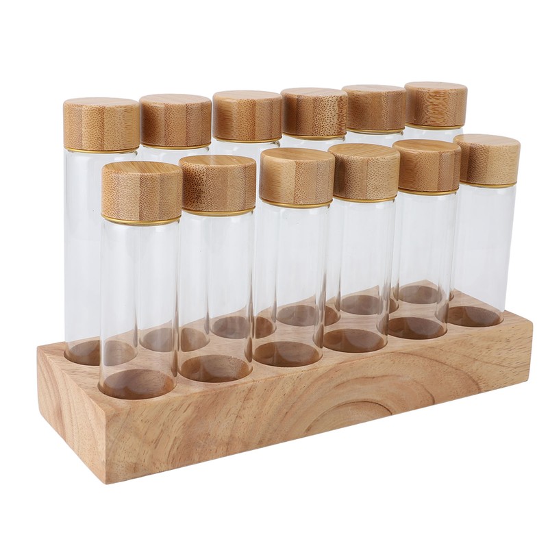 Coffee Bean Storage Tube Glass Coffee Bean Cellar with Wooden