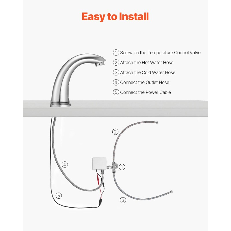 VEVOR Touchless Bathroom Sink Faucet Automatic Motion Sensor 9/16 Brushed