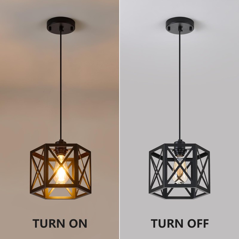 XSDeTu 2 Pack Farmhouse Pendant Lights, Modern Black Hanging Light