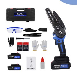 Brushless Mini Chainsaw,6 inch Cordless Handheld Electric Chainsaw with 2 Batteries and 2 Chains,21V Rechargeable Battery Portable Powerful Chain Saw,for Tree Trimming Branch Wood Cutting