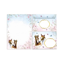 Writing Paper Set Letter Pad with Envelope for Girls Children Horses Children's Motif Letter Paper Pad Lined (A5 Pad with 25 Sheets + 15 Envelopes)