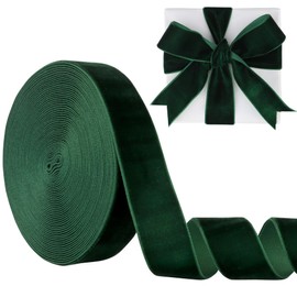 Velvet Ribbon Dark Green 1 Inch (25mm) 10 Yards Manjonzic Single-Sided Velvet Ribbon Trim Perfect for Christmas Trees Gift Wrapping Bouquets Wedding Decor