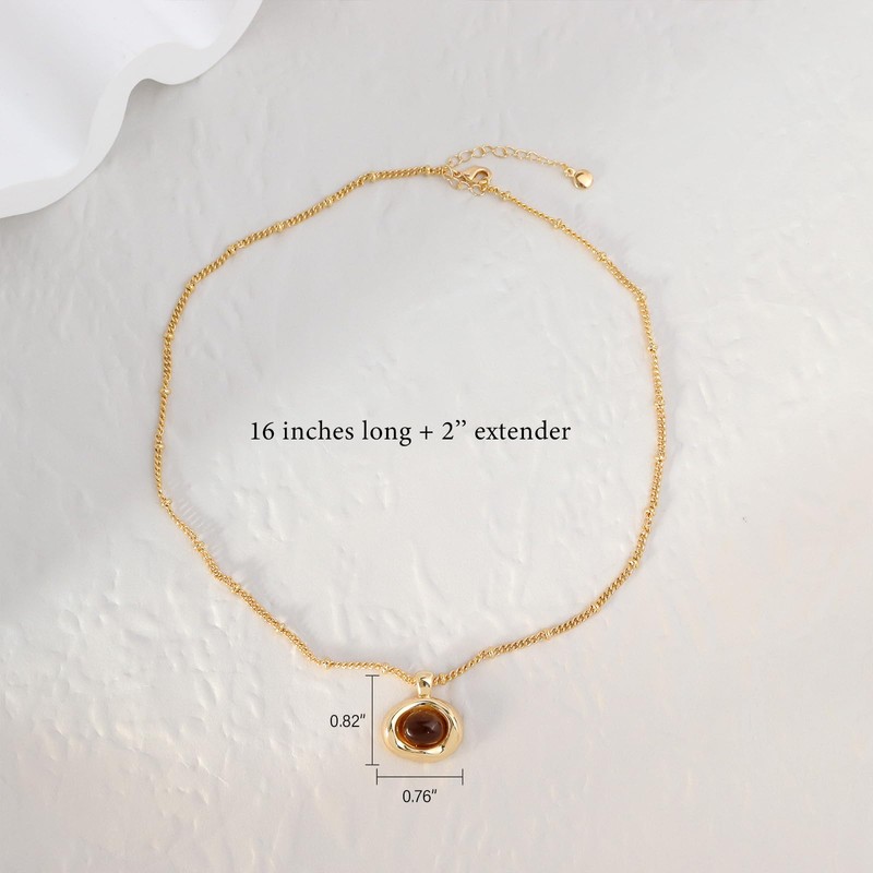 Sonateomber Gold Natural Tigers Eye Stone Pendant Necklace for Women