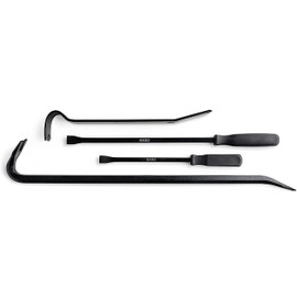 EXXO - Heavy Duty 4-Piece Rolling Head Pry Bar Set- Durable Alloy Steel Industrial Strength Tools for Mechanics, Craftsman, Machinery Technicians - Extra Long - Includes 6, 12, 16, 20 Inch Lady's Foot