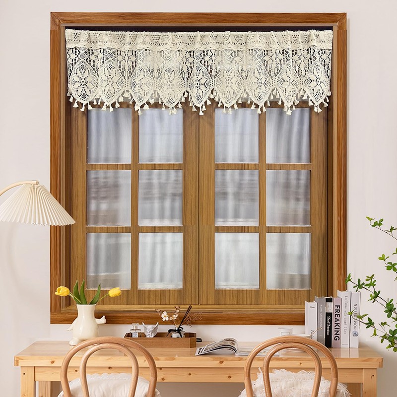 Rustic Crochet Curtains Valance for Kitchen Cotton Lace Curtains for