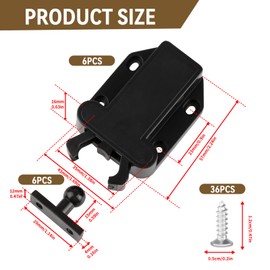 Pack of 6 Door Latch with Touch Release, Push to Open Door Opener Black with Screws, Push Catch Catch, Spring Catch Automatic for Cabinet Doors and Drawer
