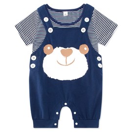 SFreeBo Baby Boys' Winter Clothing Outfit Set Long Sleeve Cotton Striped Top + Dungarees + Hat Newborn Baby Clothing Boys 3-18 Months, short sleeve baby bear