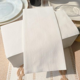 White Linen Feel Paper Napkins Disposable 50 Pack, 12"x17" Colored Dinner Napkin, Soft and Absorbent, Cloth-like Hand Towels for Bathroom Guest Kitchen Wedding Events Party Banquet