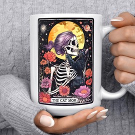 The Cat Mom Skeleton Tarot Card Mug, Fun Gothic Witchy Mystical Cat Lover Cup, Cat Mom Gifts (15oz)