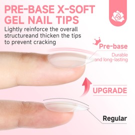 UNA GELLA Pre-Base Gel Nail Tips X-Soft Almond Nail Tips 330PCS Full Cover Short Acrylic Fake Nails Pre-Etched Thicker Strength Nails for Press on Nail Extensions DIY Salon 15 Sizes