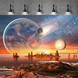 Alien Planet Backdrop Outer Space Backdrop Abstract Universe Planet Galaxy Birthday Party Photography Background for Baby Boy Kids Space Birthday Decorations Planets Party Props 7x5ft