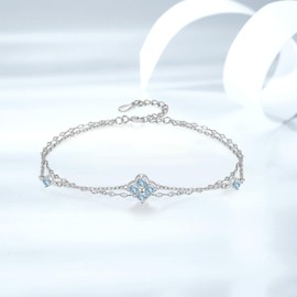 PHNIBIRD Clover Bracelet 925 Sterling Silver Dainty Love Friendship Birthstone Bracelet Lucky Four-Leaf Clover Jewellery for Women and Girls, 16 + 3 cm, Sterling Silver, Cubic Zirconia