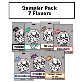 Moses Family Beef Jerky, Sample Pack, 2.5 Ounce (Pack of 7), Bulk Pack, Original, Teriyaki, Spicy, Sweet and Spicy, Old Bay, Steakhouse, BBQ