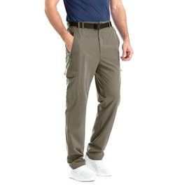 clothin Men's Elastic-Waist Travel Pant Stretchy Lightweight Pant Multi-Pockets Quick Dry Breathable(Khaki S-30)
