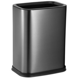 Ptwola Small Bathroom Trash Can, 2.1 Gal Modern Metal Wastebasket with Removable Inner Bucket Matte Black Stainless Steel Office Garbage Bin for Home Bedroom Laundry Toilet Kitchen Rv Under Sink