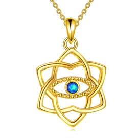 VONALA 14K Gold Plated Lotus Evil Eye Necklace Sterling Silver Star of David Pendant with Blue Opal Jewelry for Women Birthday, Sterling Silver, Opal
