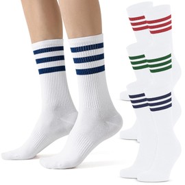 AmazingStone 3PACK Crew Socks for Women Retro Striped Socks Athletic White Socks Mid Calf Socks Vintage Tube Socks Women