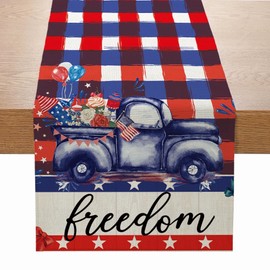 Ascnduup 4th of July Patriotic Table Runner, Independence Day Table Decor for Indoor Outdoor Home Party Decoration, Red White and Blue Rustic Dining Room Table Runner for Memorial Day