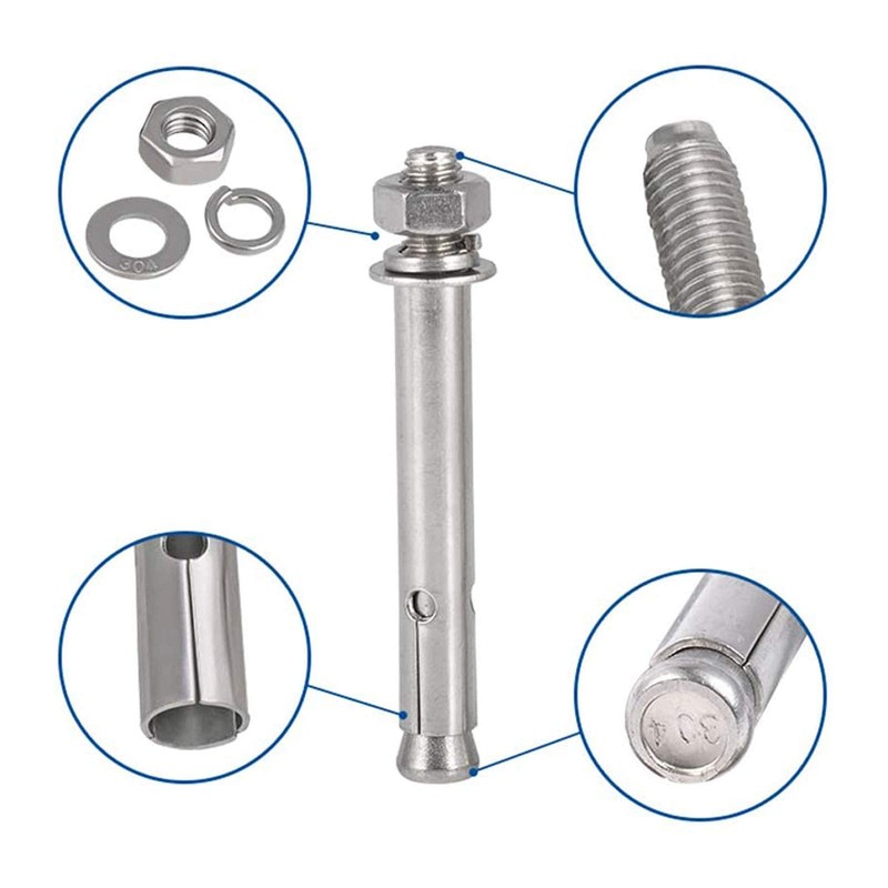 4 Pcs M10 x 80mm 304 Stainless Steel Expansion Bolt