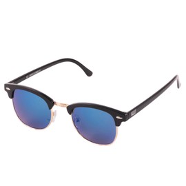 KISS Sunglasses Hipster Fashion Dandy - Man Woman Vintage Nerd Unisex Cult, Black / blue mirrored