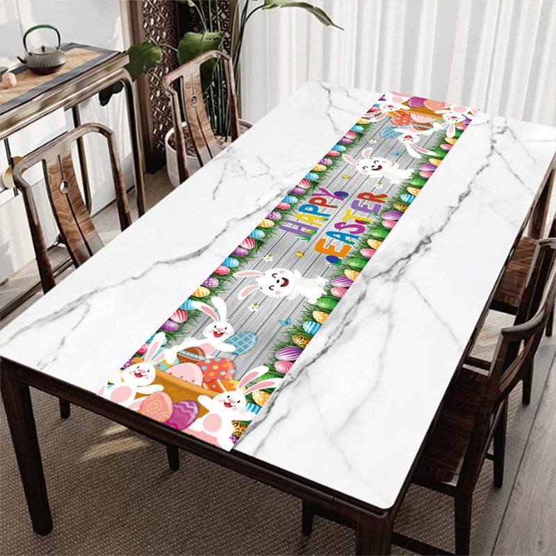 Happy Easter Table Runner Bunny Rabbit Easter Egg Tablecloth Table