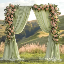 ESGOTBME 10x7ft Wrinkle Free Sage Green Backdrop Curtain for Parties Soft Fabric Drapes Wedding Curtain Backdrop for Birthday Party Decorations Background for Photography 5x7ft, 2 Panels