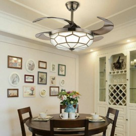 Cbhfmljd 42" Chandelier Lights, Crystal Ceiling Fan Light Lamps Retractable Remote Control LED Chandelier Fan 3 Color/3 Speed Classic Ceiling Fans Lighting Fixture for Dining Bedroom Living Room