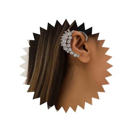 Aneneiceera Punk Crystal Wing Cuff Wrap Earrings - Silver CZ Angel Clip-on Rhinestone Wrap Around Vintage Cartilage Climber Jewelry for Women