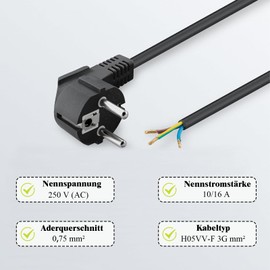 MejaRizon Anschlussleitung 1,5m, Stromkabel mit Aderendhülsen, 3 x 0.75mm² Anschlusskabel mit Stecker, IP20 Wasserdicht Kabel mit Stecker Kompatibel mit Verschiedenen Elektrischen Ausrüstungen