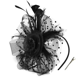 Umturmok Women's Flower Feather Fascinators Hats for Women Wedding Tea Party Cocktail Derby Church Fascinators with Headband and Clip Black